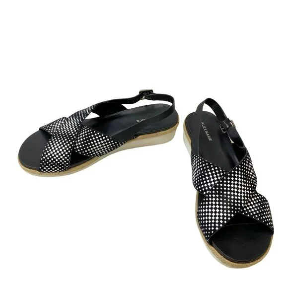 Alex Marie Wedge Sandals Size 9.5 Women Navy White Casual Slip On Sling Back Sho - Picture 7 of 8